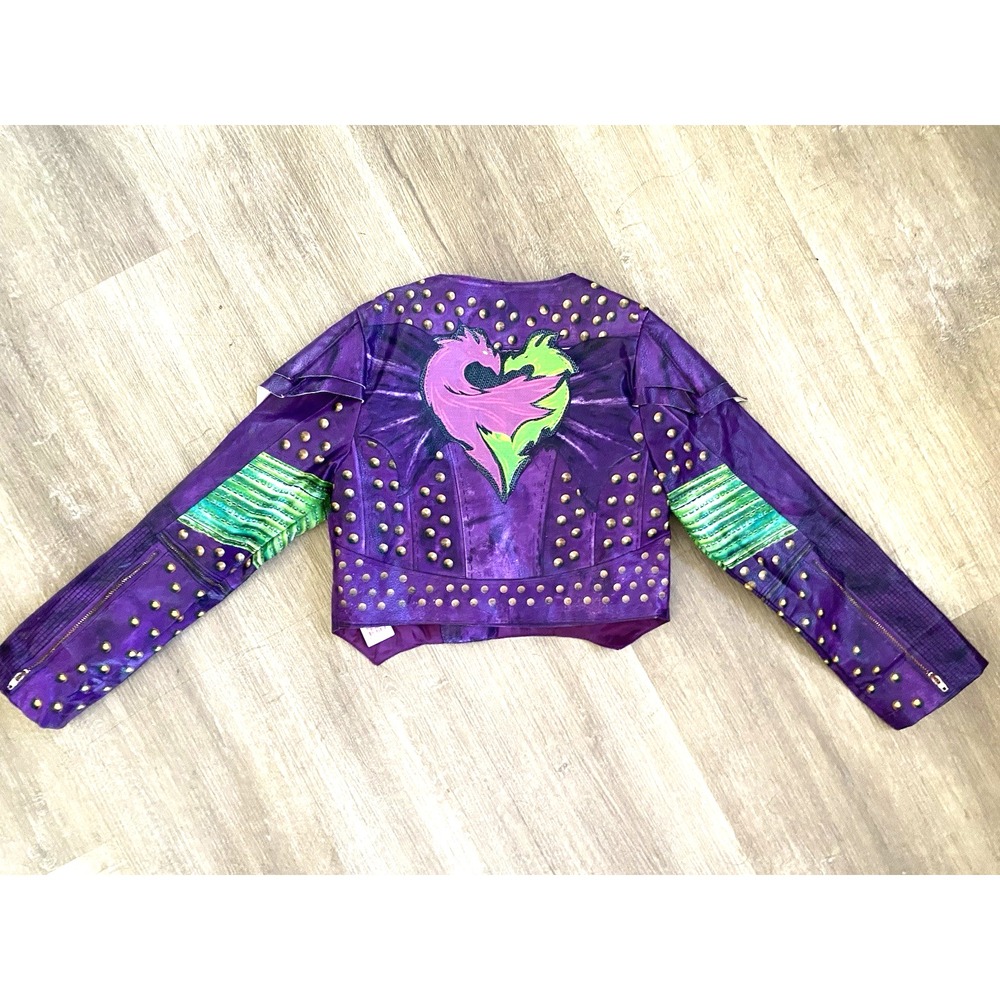 Disney Store Official Descendants 2 Mal Moto Jacket Faux Leather Size 7 8 Purple